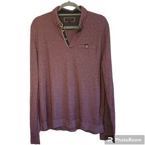 Ted Baker London Mens Purple Cotton Long Sleeve Quarter Button Polo Size 5